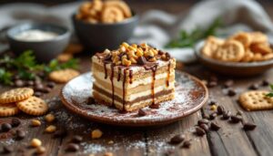 Mattoncino dolce senza cottura al caffè: biscotti, mascarpone e nocciole in un'ora